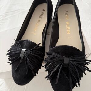Anne Klein Black Fringe Loafers